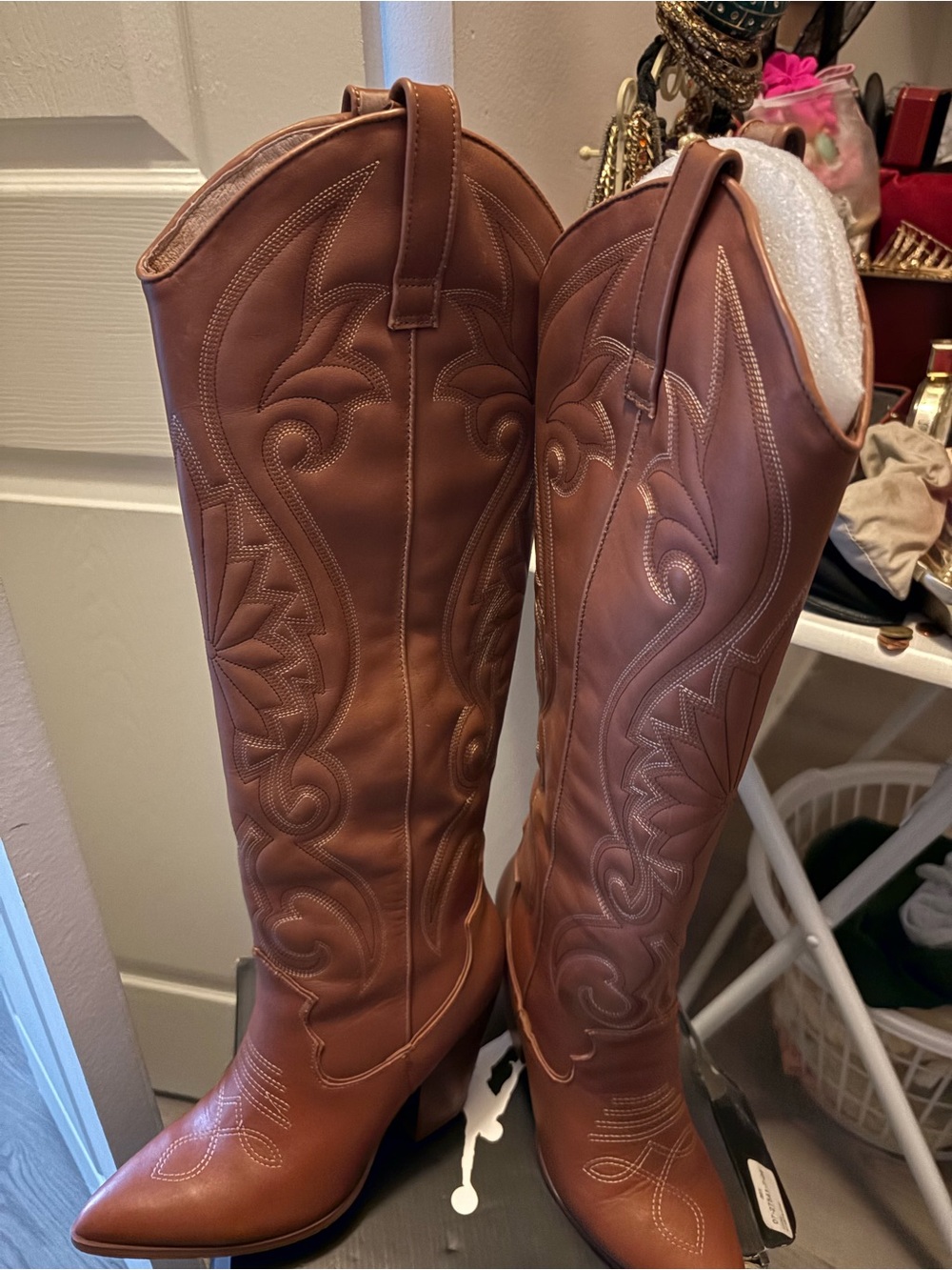 Steve Madden Brown Embroidered Knee-High Western Boots